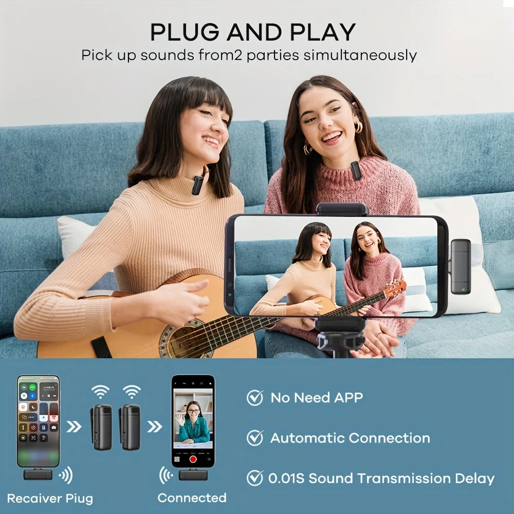 ClipWorks Wireless Lavalier Microphone for IPhone & USB-C | Plug & Play Creator Mic with Charging Case